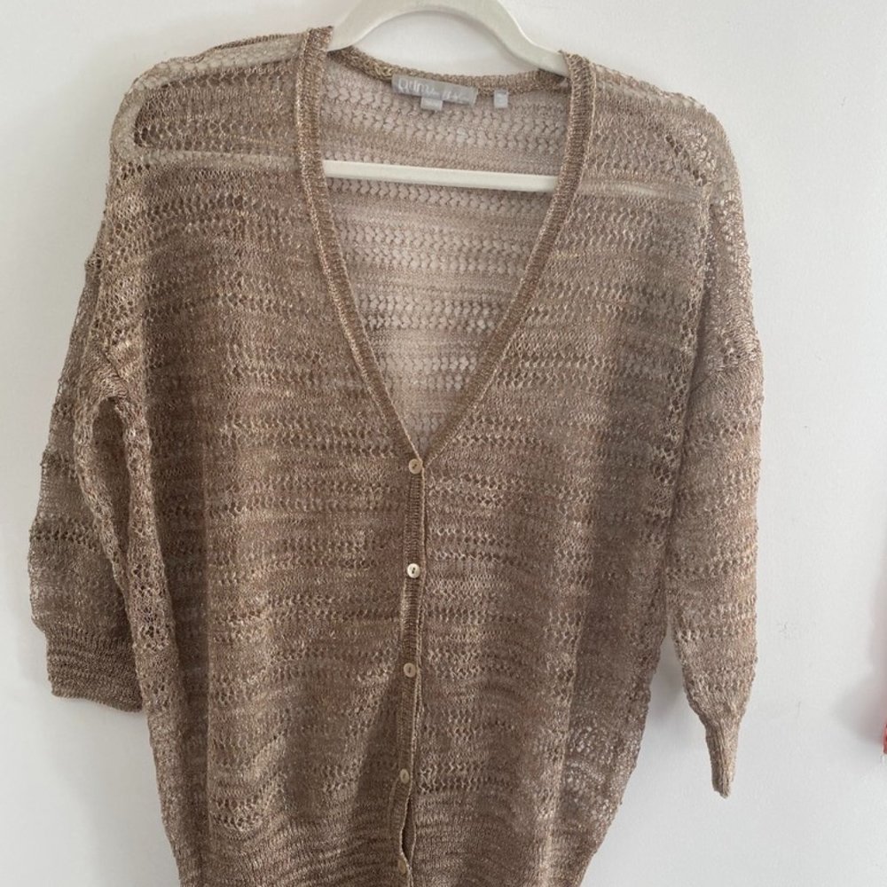 Dtlm Don't Label Me Gold Knit V-Neck Knit Cardigan 3/4 Sleeves Sz 38/S
